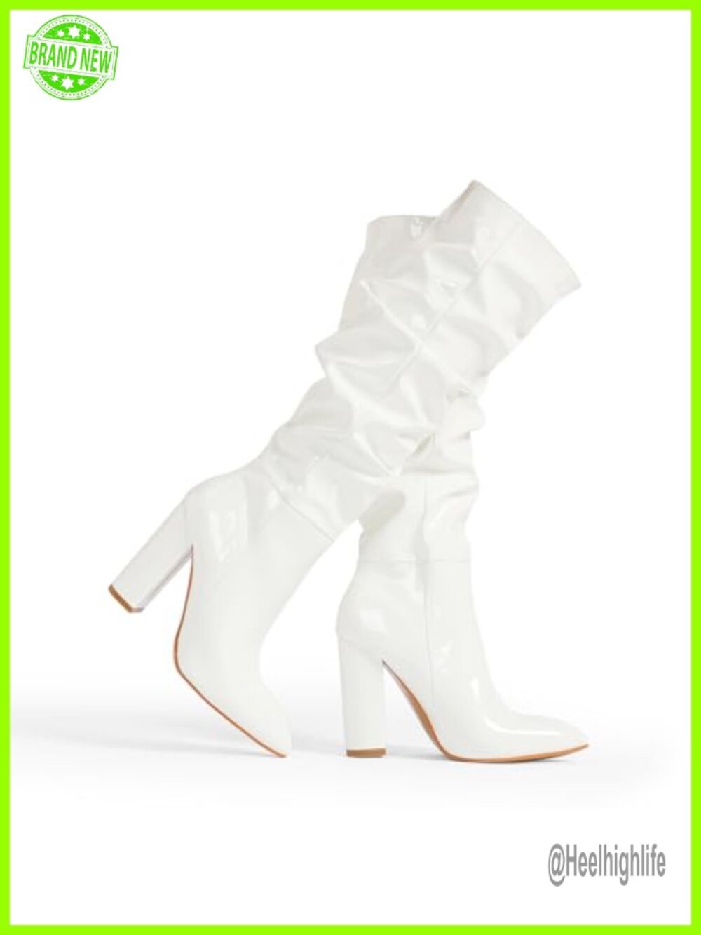 Patent Leather Knee High Chunky Heel Boots Pointed Toe Pull Up Slouchy Long